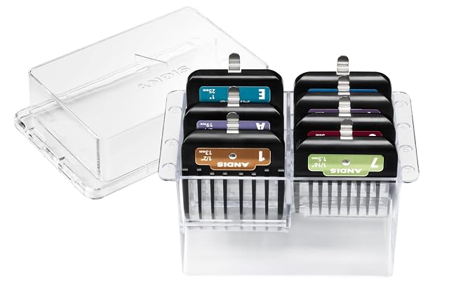 Andis 562014 set of seven color-coded plastic clipper guide combs