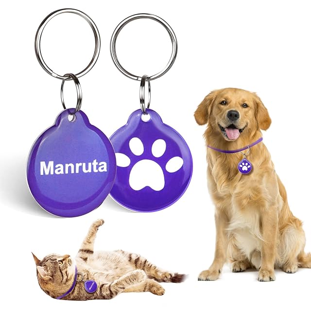 Manruta pair of blue round RFID microchip collar tags for pets