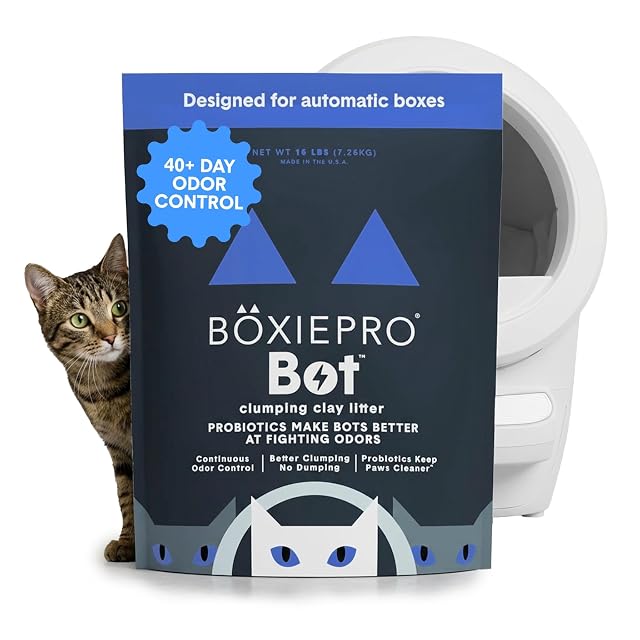 BoxiePro Bot probiotic clumping cat litter for automatic litter boxes