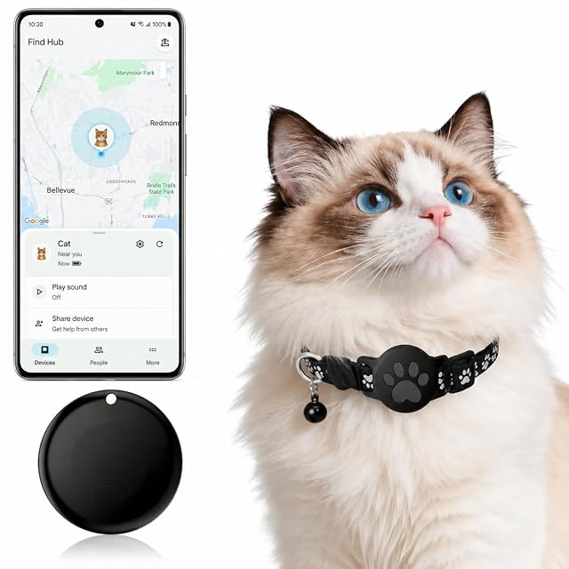 JNLIK reflective nylon cat collar with elastic AirTag holder and breakaway buckle