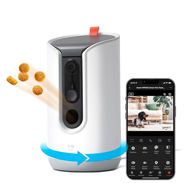 Geeni white 2K pet treat dispenser camera