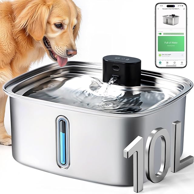Vacqueen 10 liter stainless steel cordless dog water fountain